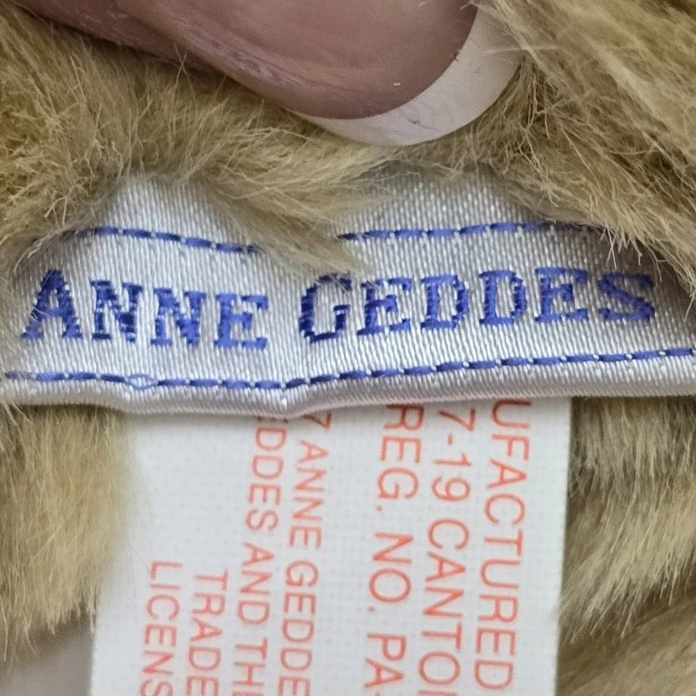 Vintage 1997 Anne Geddes Baby Bear Plush Doll Tan Faux Fur 15 Inch Unimax Toy